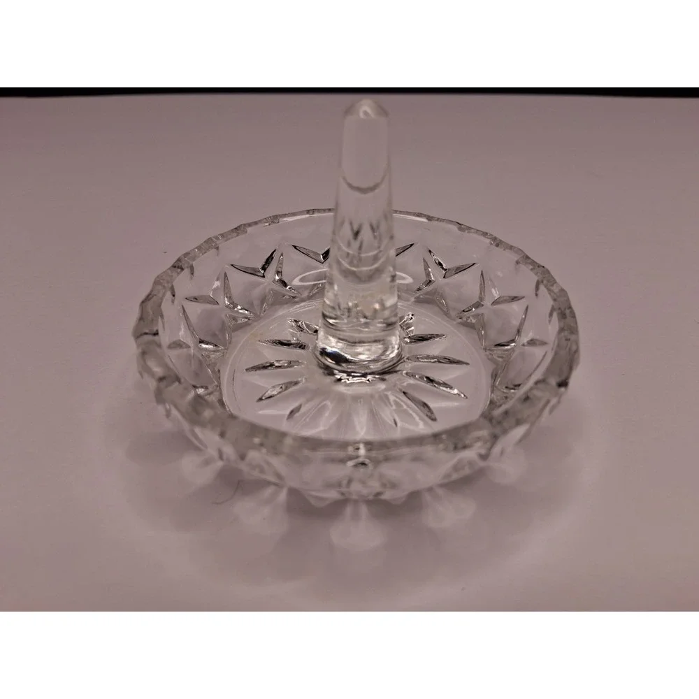 Vintage Cut Glass Ring Holder Jewelry Dish Ring Stand Clear Crystal